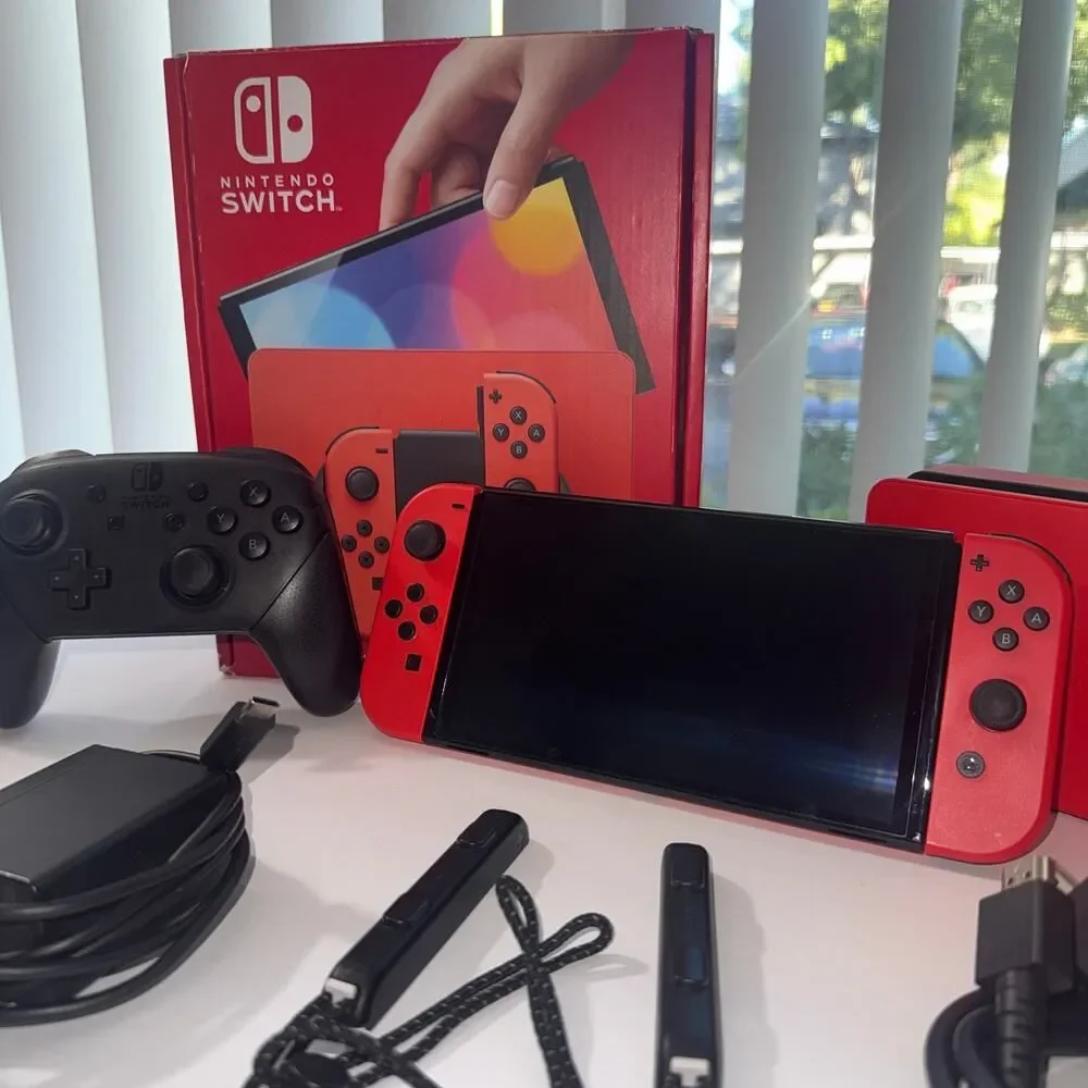 Nintendo Switch OLED Mario Red Edition + Pro Controller & Video Game Bundle